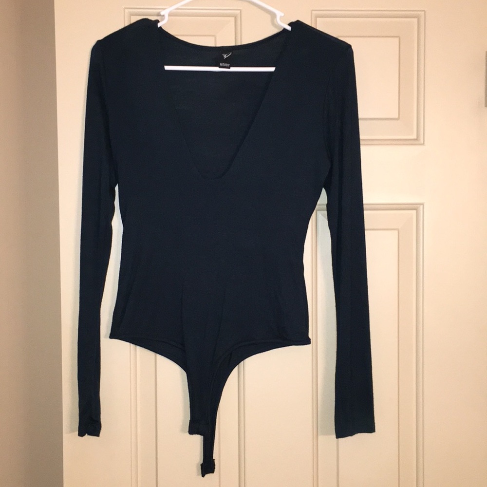 Emerald long sleeve deep V body suit